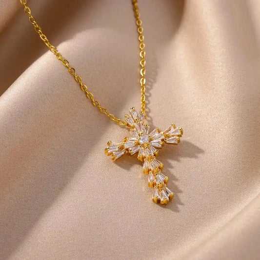 Timeless Silver Zirconia Cross Necklace