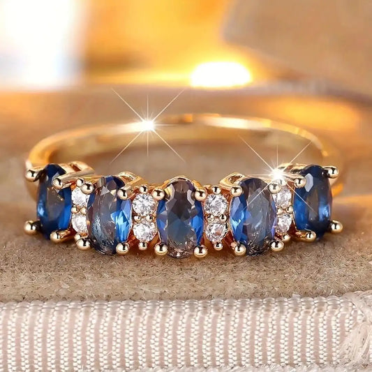Oval Alternating Accent Band Ring