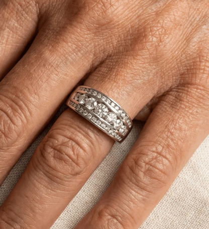 Vintage Triple Row Zirconia Layered Silver Plated Ring