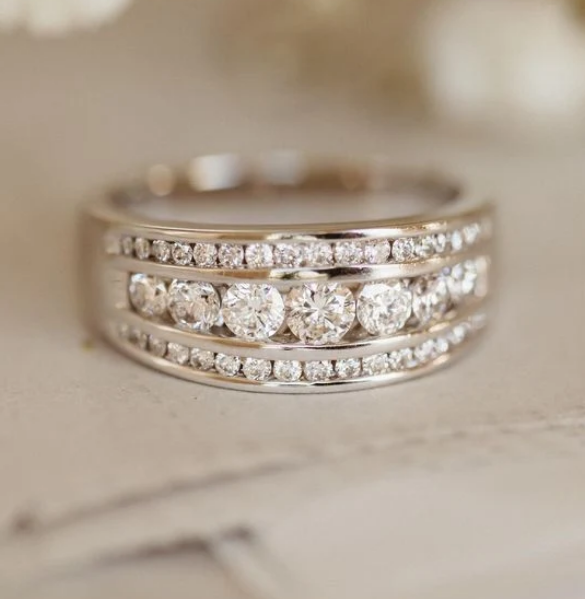Vintage Triple Row Zirconia Layered Silver Plated Ring