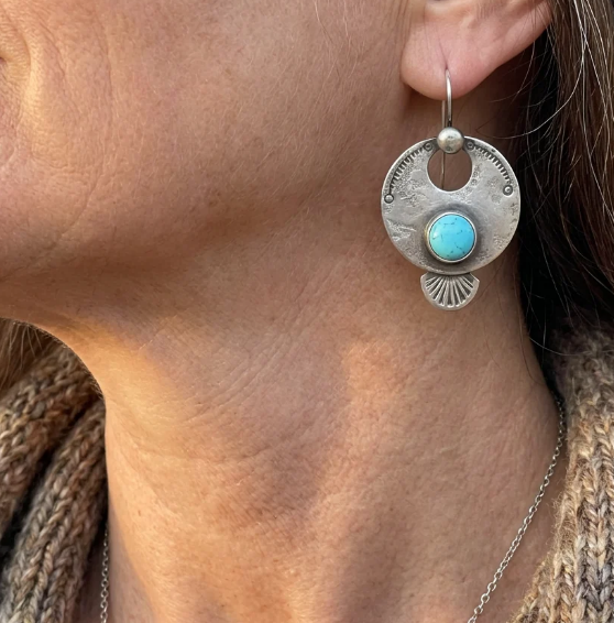 Vintage Round Turquoise Drop Earrings