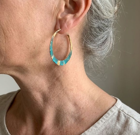 Vintage Boho Blue & Gold Hoop Earrings