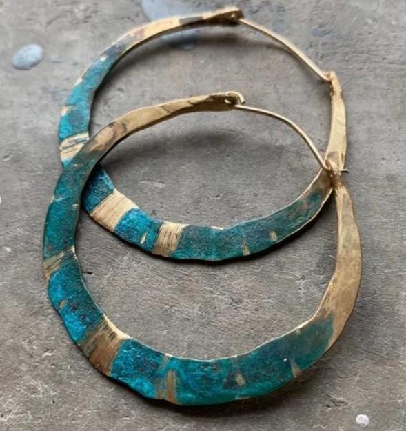 Vintage Boho Blue & Gold Hoop Earrings