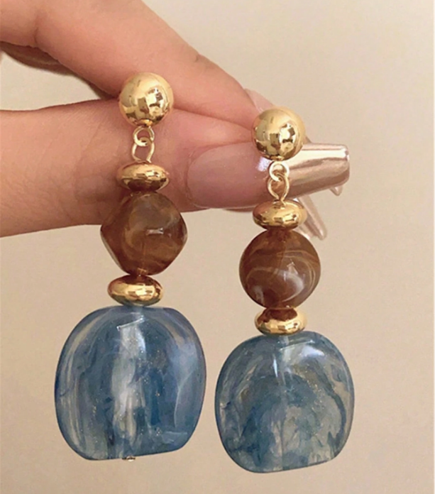 Vintage Asymmetrical Tie Dye Acrylic Long Pendant Earrings