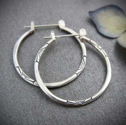 Vintage Artisan Floral Hoop Earrings