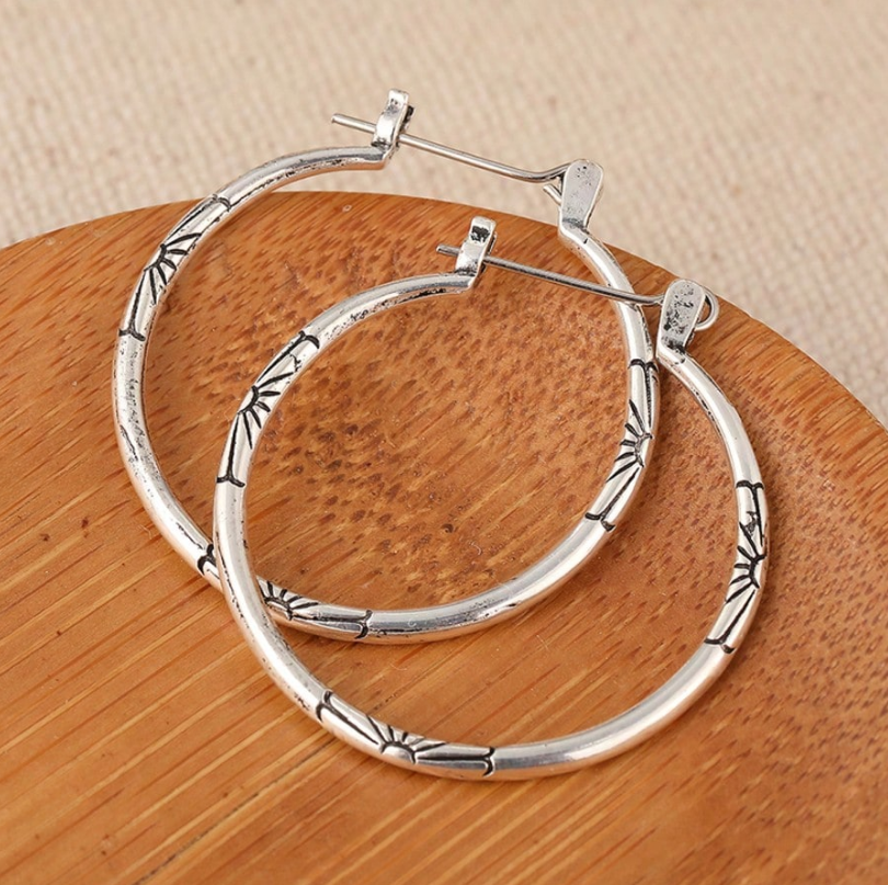 Vintage Artisan Floral Hoop Earrings