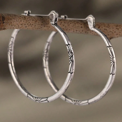 Vintage Artisan Floral Hoop Earrings
