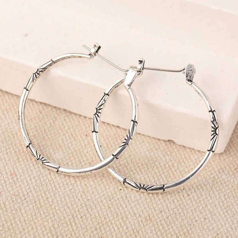 Vintage Artisan Floral Hoop Earrings