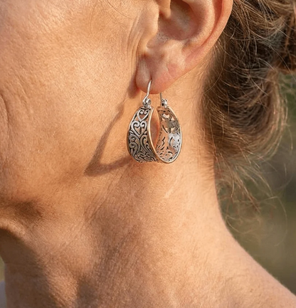 Vintage Two-Tone Hand Carved Bohemian Hoop Earrings
