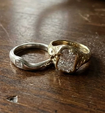 Vintage White Glass Gold & Silver Stacked Ring set