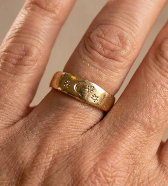 Vintage Celestial Moon & Star Gold Plated Ring
