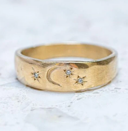 Vintage Celestial Moon & Star Gold Plated Ring