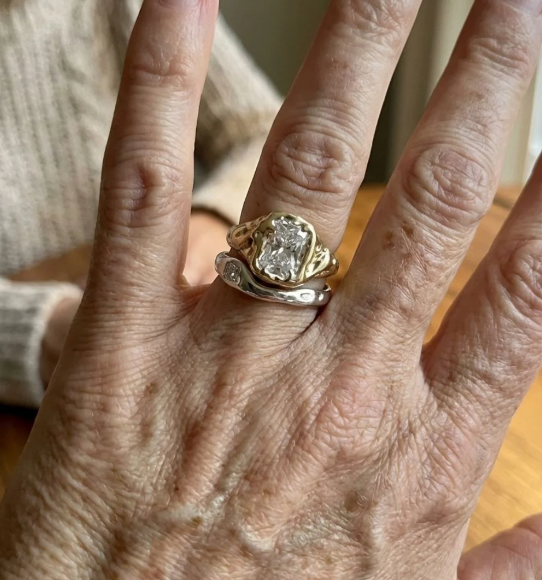 Vintage White Glass Gold & Silver Stacked Ring set