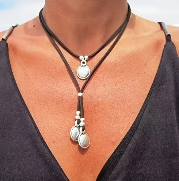Vintage Zinc Alloy Double Layer Pendant Choker Necklace