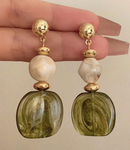 Vintage Asymmetrical Tie Dye Acrylic Long Pendant Earrings