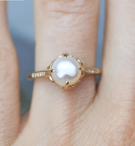 Vintage Pearl & Zirconia Latin Style Gold Plated Ring