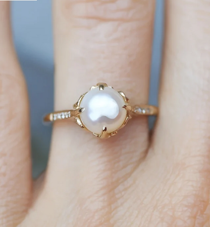 Vintage Pearl & Zirconia Latin Style Gold Plated Ring