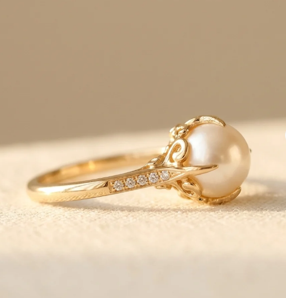 Vintage Pearl & Zirconia Latin Style Gold Plated Ring