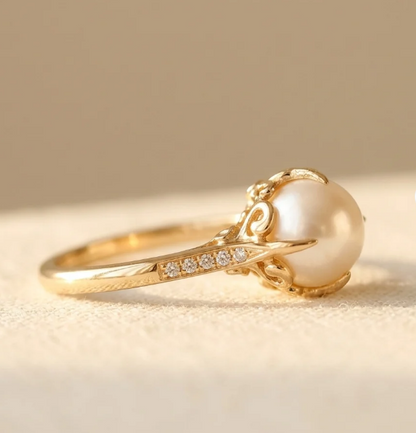 Vintage Pearl & Zirconia Latin Style Gold Plated Ring