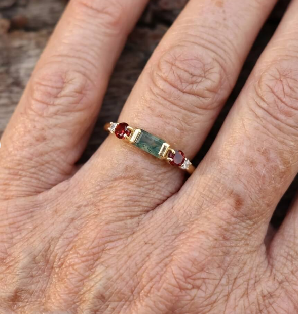Vintage Minimalist Glass Gemstone Gold Plated Ring