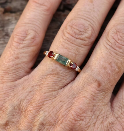 Vintage Minimalist Glass Gemstone Gold Plated Ring