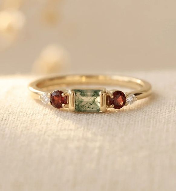 Vintage Minimalist Glass Gemstone Gold Plated Ring