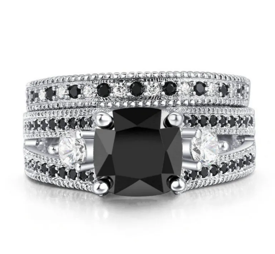 Black Zircon & Diamond Ring
