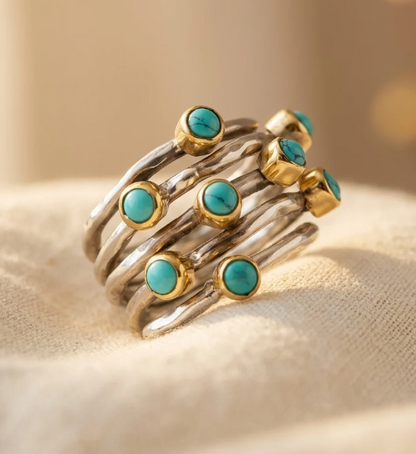 Vintage Geometric Turquoise Multi-Band Ring