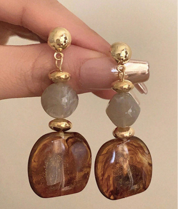 Vintage Asymmetrical Tie Dye Acrylic Long Pendant Earrings