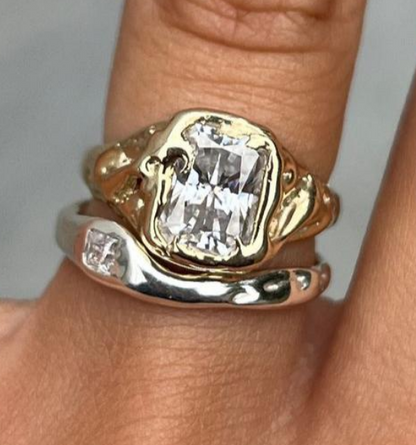 Vintage White Glass Gold & Silver Stacked Ring set