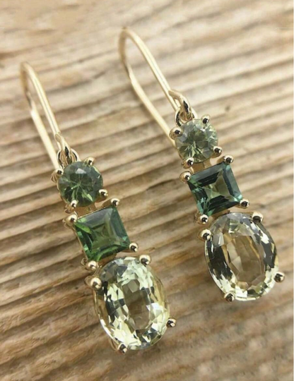Vintage Bohemian Style Green Zirconia Geometric Earrings