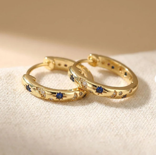 Vintage Celestial Star Hoop Earrings