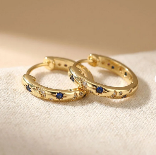 Vintage Celestial Star Hoop Earrings