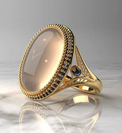 Vintage Retro Gold Plated Oval Statement Stone Ring
