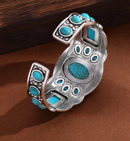Vintage Ethnic Style Turquoise Open Cuff Bracelet