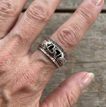 Vintage Style Butterfly Heart Silver Plated Spinner Ring