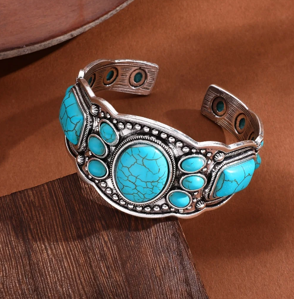 Vintage Ethnic Style Turquoise Open Cuff Bracelet