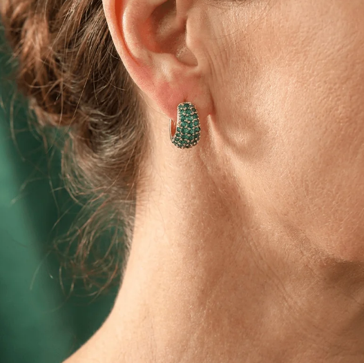 Vintage Style Green Zirconia Hoop Stud Clip Earrings