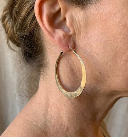 Vintage Hammered Gold Tone Hoop Earrings