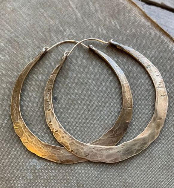Vintage Hammered Gold Tone Hoop Earrings