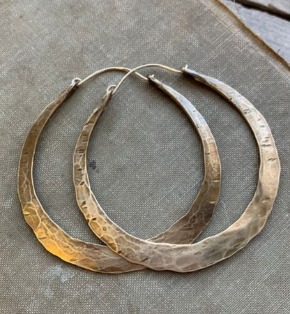 Vintage Hammered Gold Tone Hoop Earrings