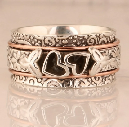 Vintage Style Butterfly Heart Silver Plated Spinner Ring