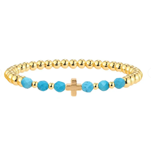 Vintage Turquoise Beaded Cross Charm Bracelet