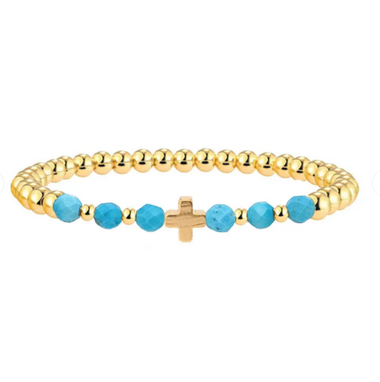 Vintage Turquoise Beaded Cross Charm Bracelet