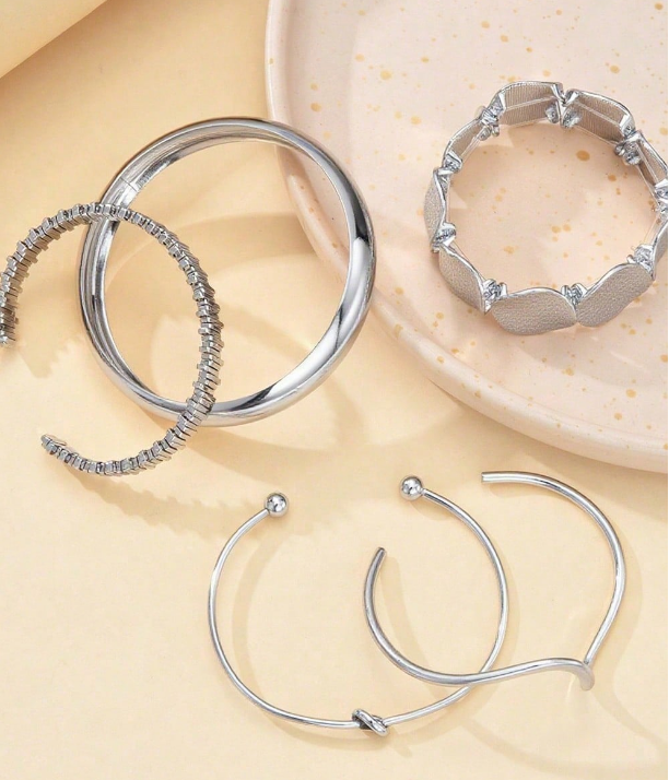 Vintage Stackable Silver Plated Cuff Bangle Bracelet Set