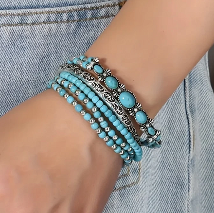 Bohemian Vintage Style Turquoise Beaded Bracelet Set
