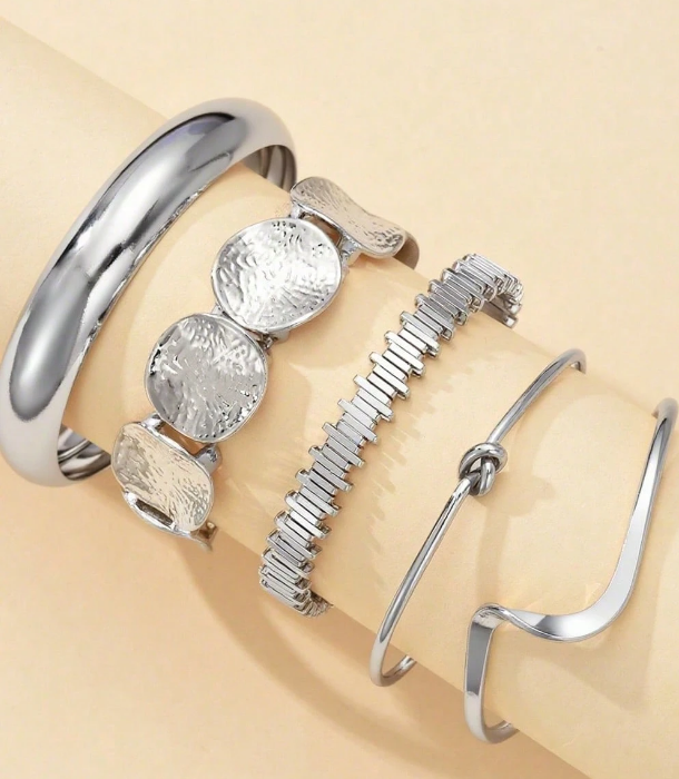 Vintage Stackable Silver Plated Cuff Bangle Bracelet Set
