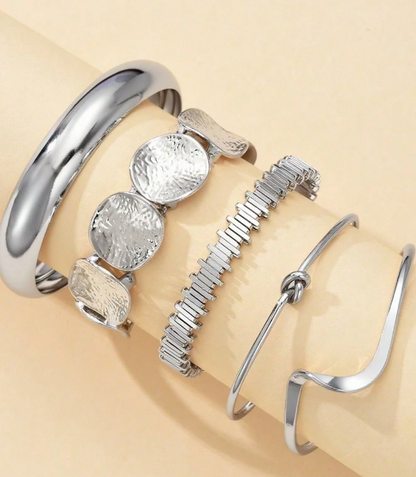 Vintage Stackable Silver Plated Cuff Bangle Bracelet Set