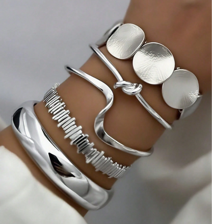 Vintage Stackable Silver Plated Cuff Bangle Bracelet Set