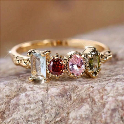 Vintage Multi Gemstone Gold Plated Floral Ring